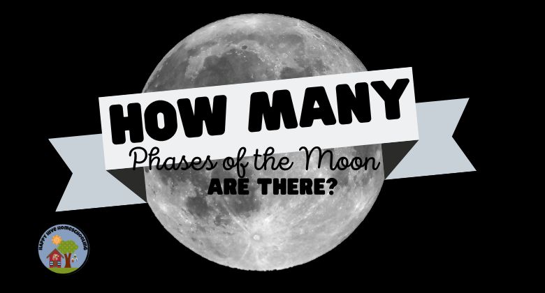 Full moon with a banner overlay stating "HOW MANY Phases of the Moon ARE THERE?" on a black background.