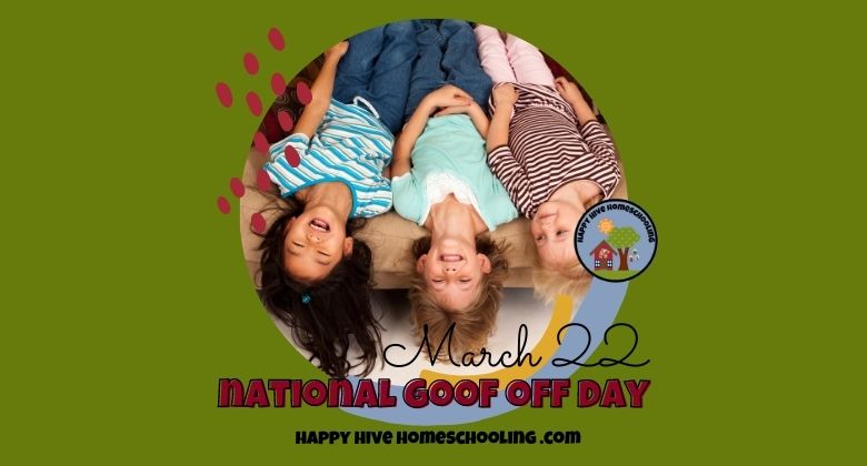 Three children lie on a couch, smiling while wearing colorful striped shirts, with text: "March 22 NATIONAL GOOF OFF DAY."